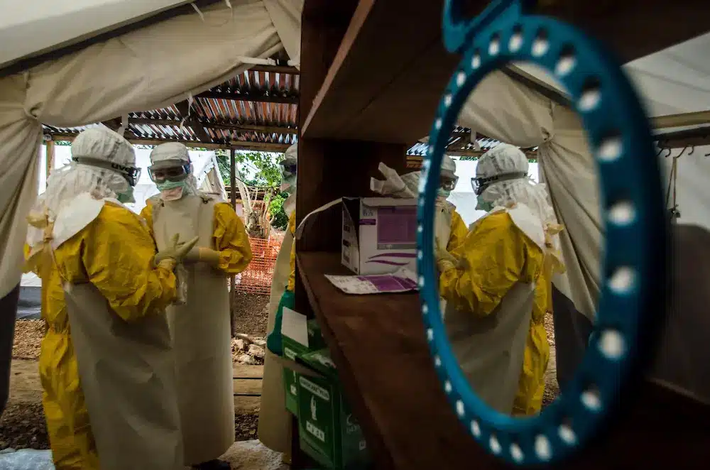 Ebolautbrudd. Bildet er fra en tidligere krise i Sierra Leone