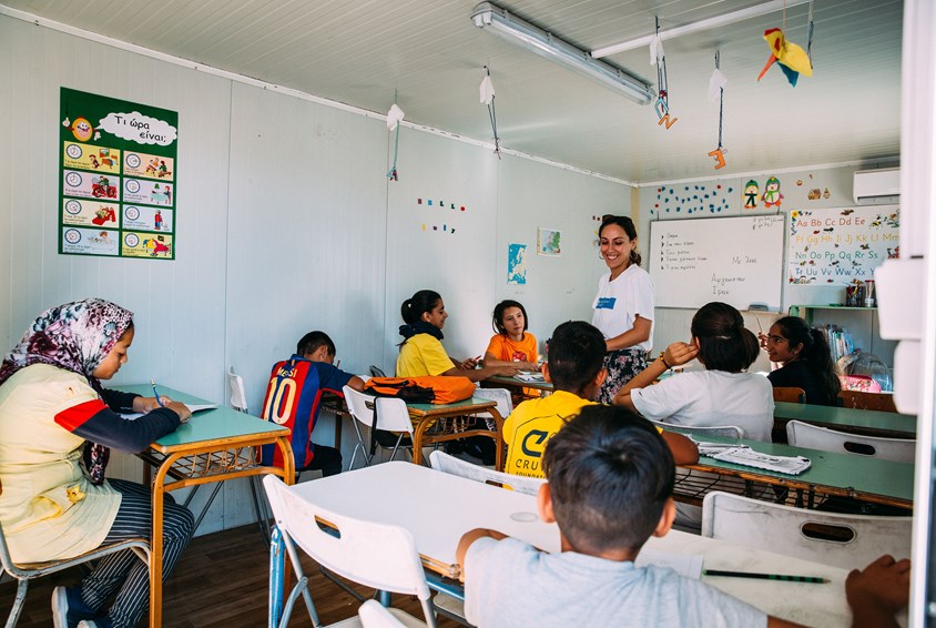 SOS-barnebyer til stede i Kara Tepe leiren og tilbyr ulike utdanningsaktiviteter.  Foto: Alea Horst