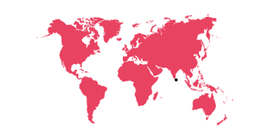 Verdenskart i rosa farge med en svart prikk der Sri Lanka ligger.