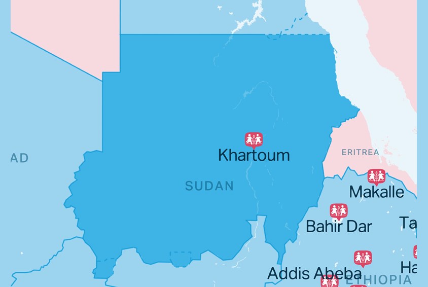 Kartet over Sudan som viser SOS-barnebyers tilstedeværelse