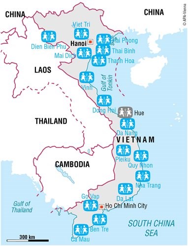Kart over barnebyene i Vietnam.