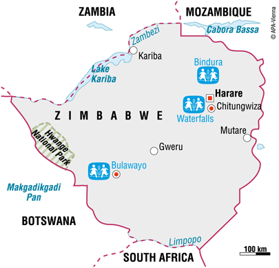 Kart over barnebyene i Zimbabwe.